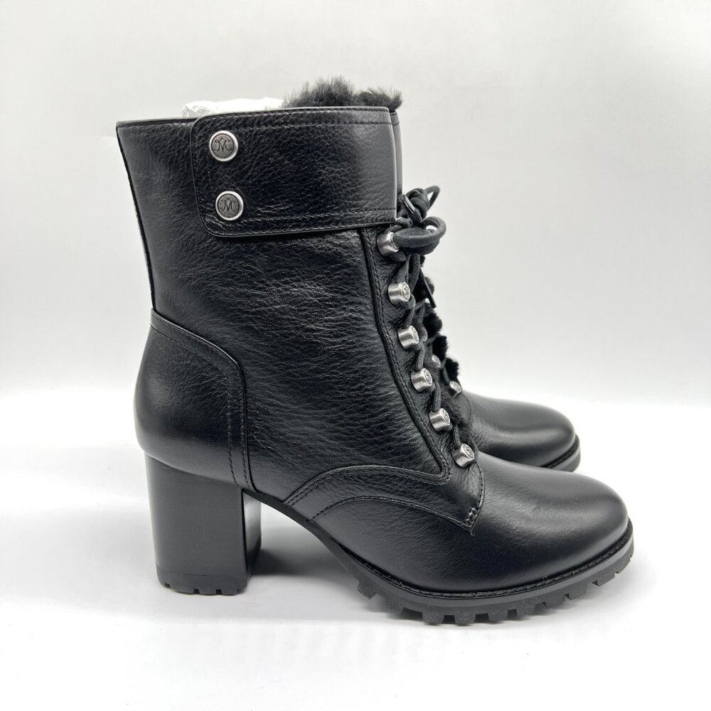 Johnston And Murphy Size 7 Vivica Black Leather Lace Up Combat Ankle Boots